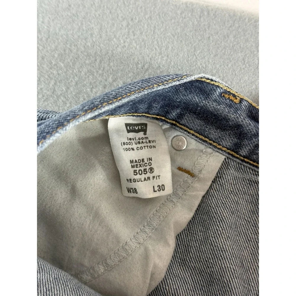 Levi's‎ 505 Jeans Mens 38x30 Medium Wash Blue Regular Straight Distressed Denim
